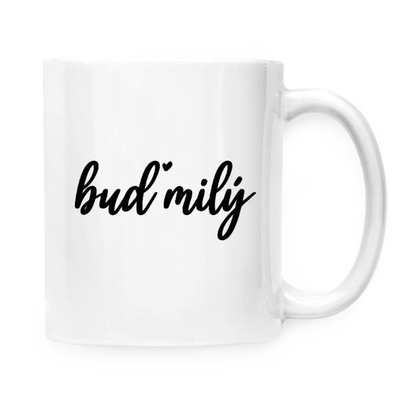 Hrnek malý bílý s potiskem Buď milý