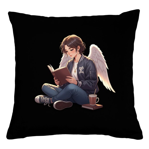 Polštář bavlněný  s potiskem čtoucí anděl
