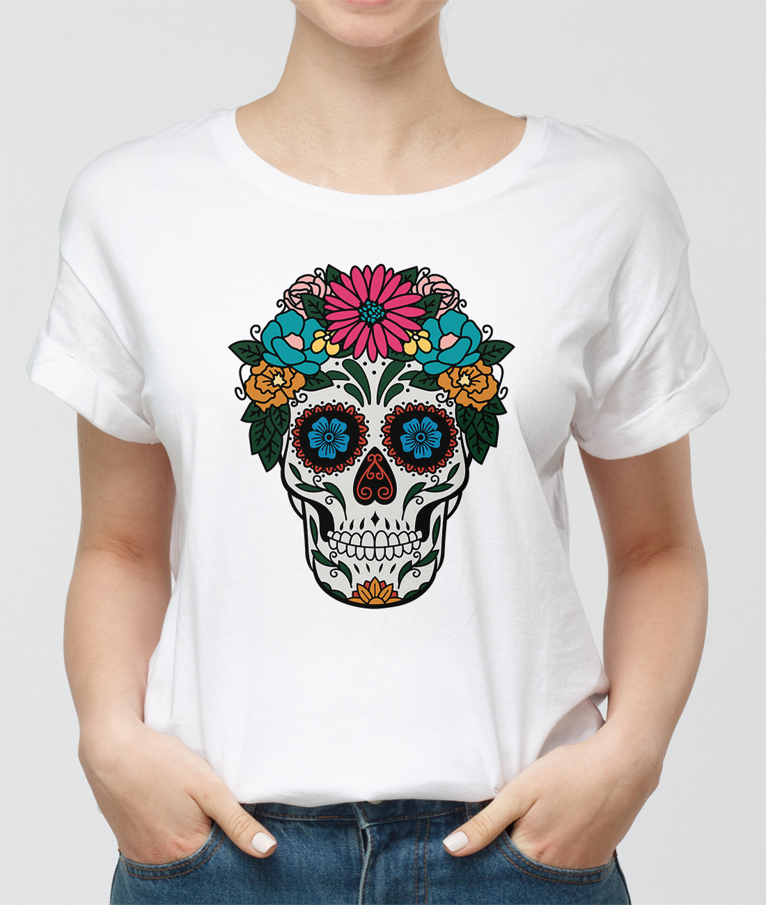 women tshirt with a skull