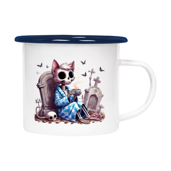 Plecháček - smaltový lem s potiskem Kafe navždy