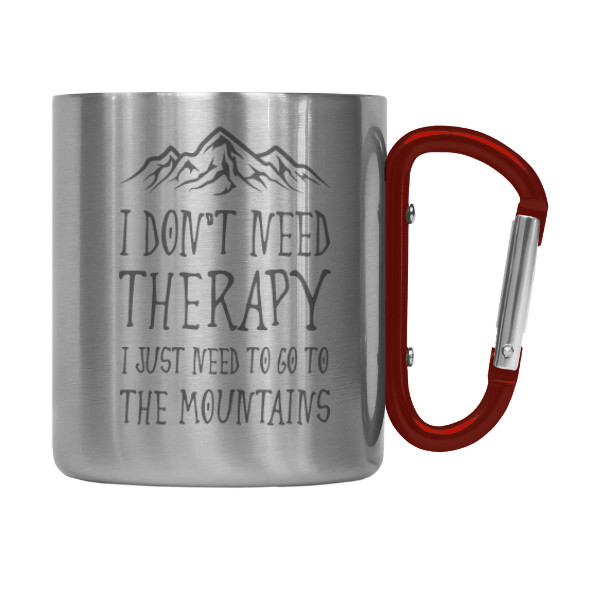 Mug stainless with snaphook s potiskem Mountains - a cup for climbers