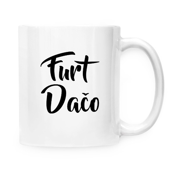Hrnček malý biely s potlačou Vtipný hrnček do práce Furt Dačo